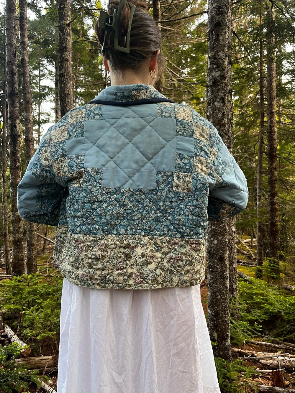 Quilt Coat - Handmade, Patchwork in Dusty Blue Floral
